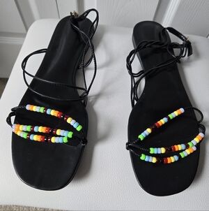 Colorful Beaded Black Sandals